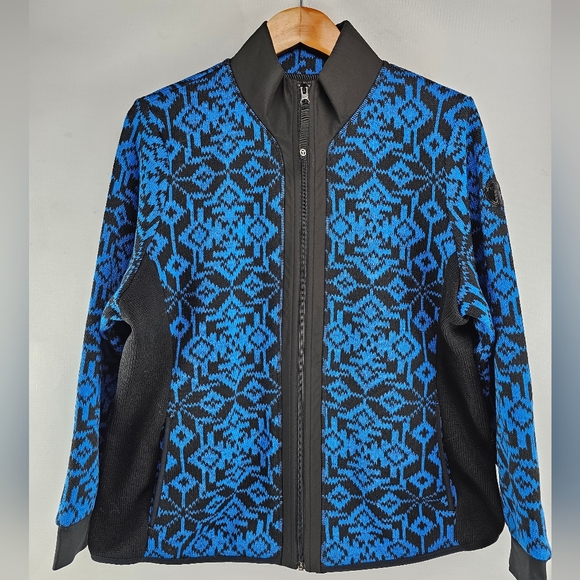 Talbots Cozy Fleeceback Knit Jacket - Snowflake Blue Black Size XLP - Picture 2 of 10